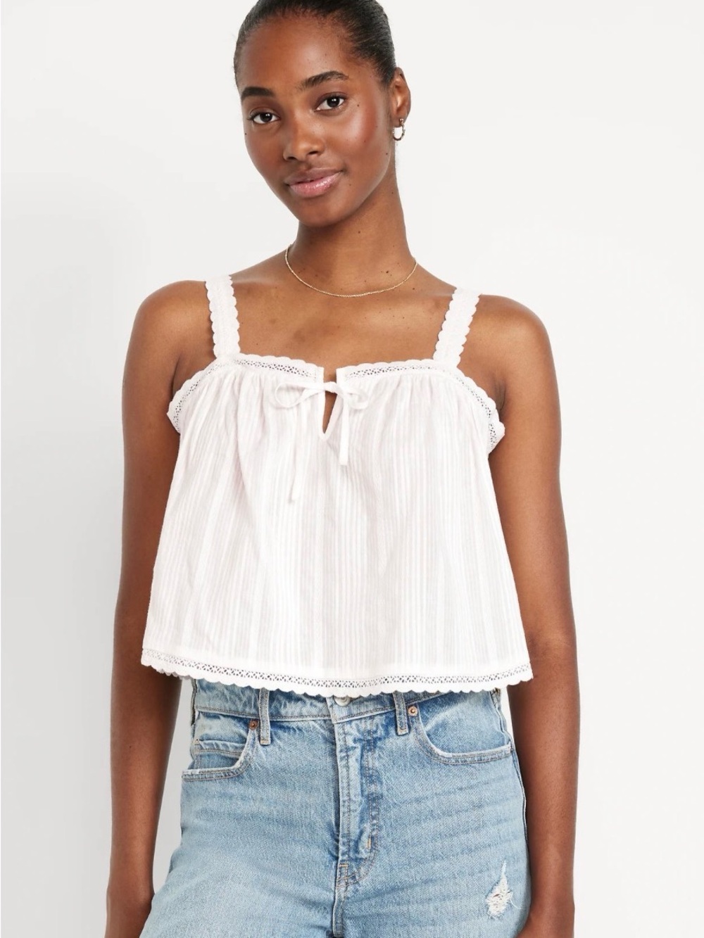 White eyelet boho cotton tank medium